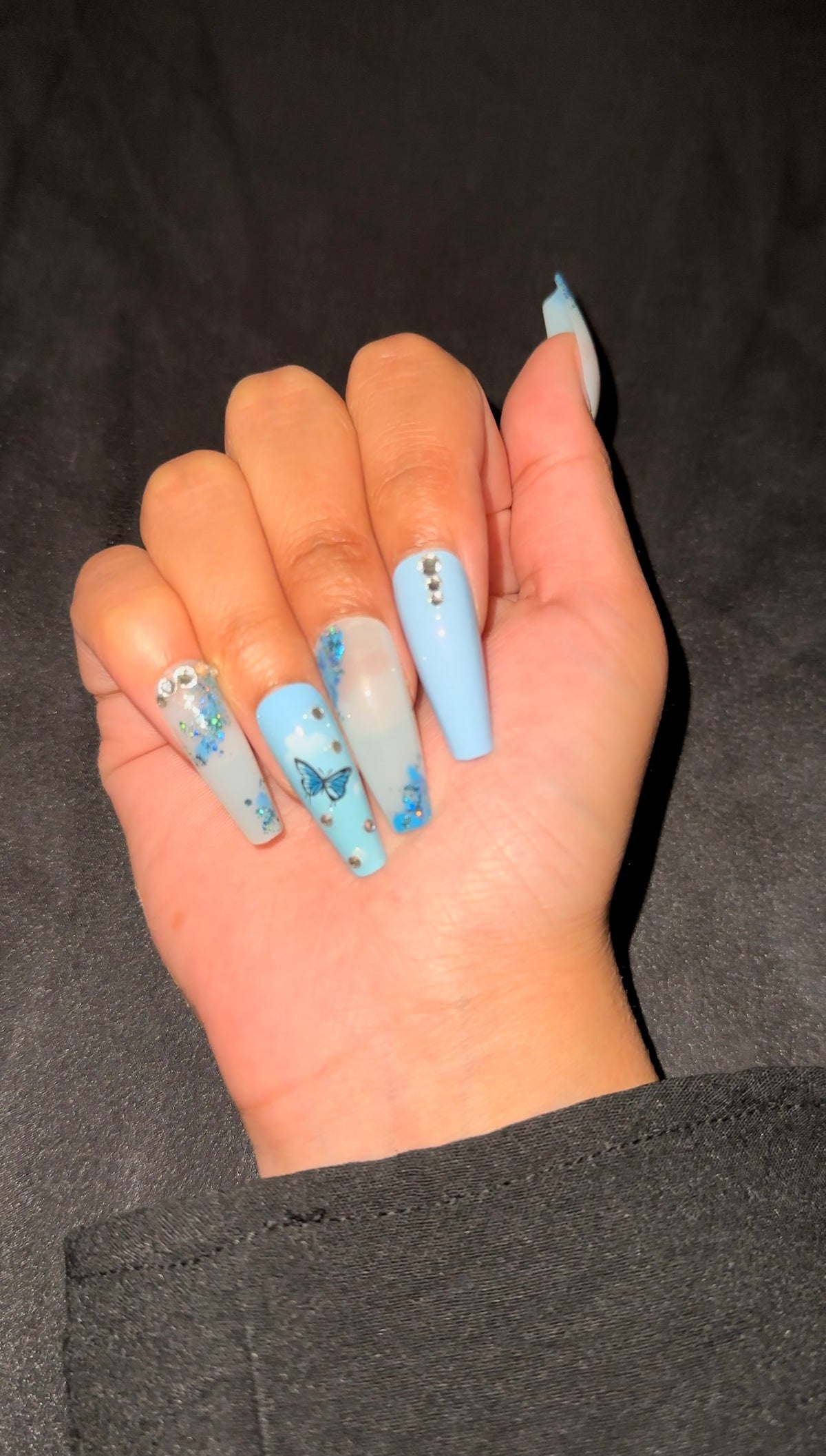 XO Sky Butterfly – Long Coffin Press-On Nails
