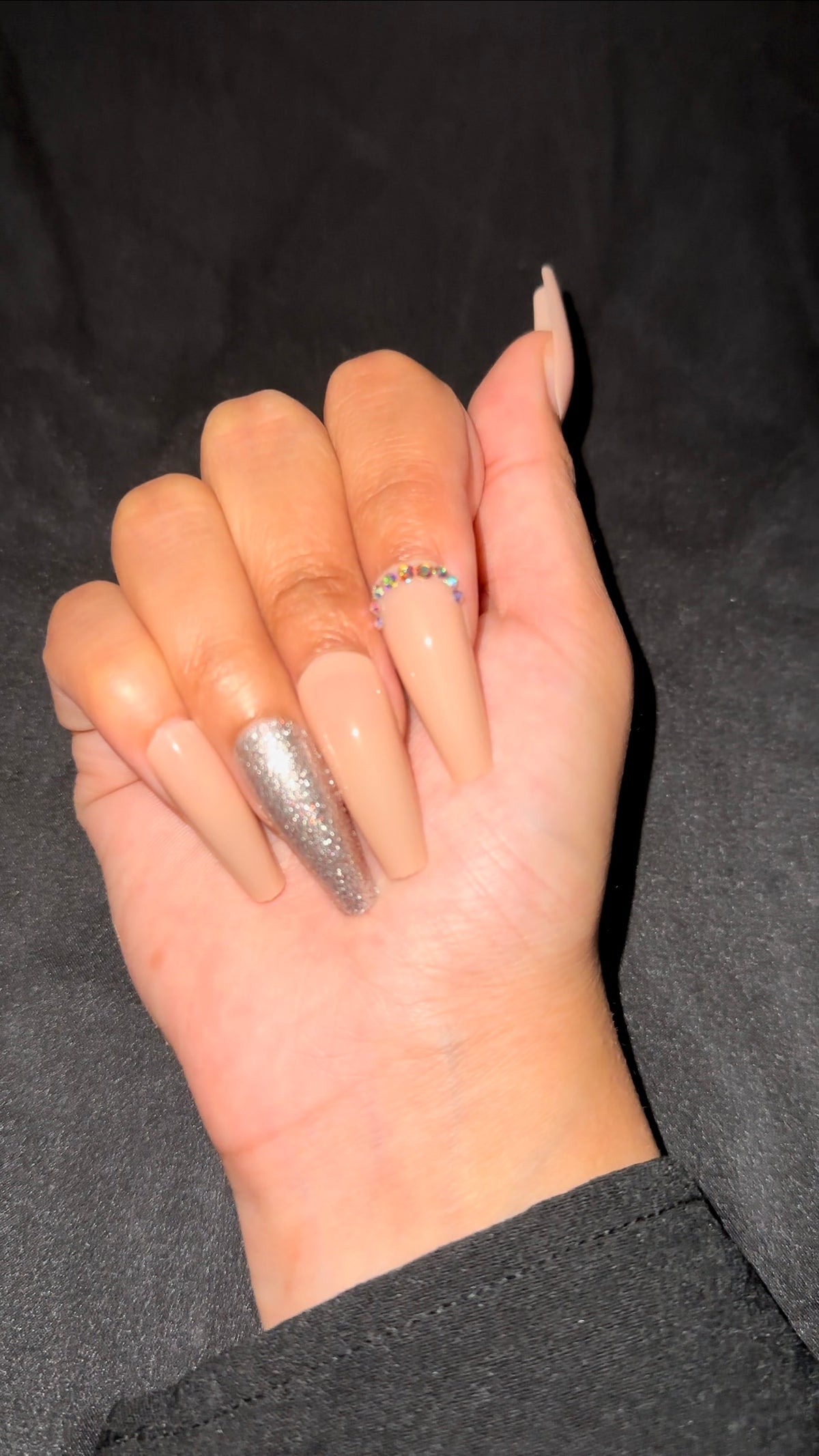 XO Champagne Nude – Long Coffin Press-On Nails